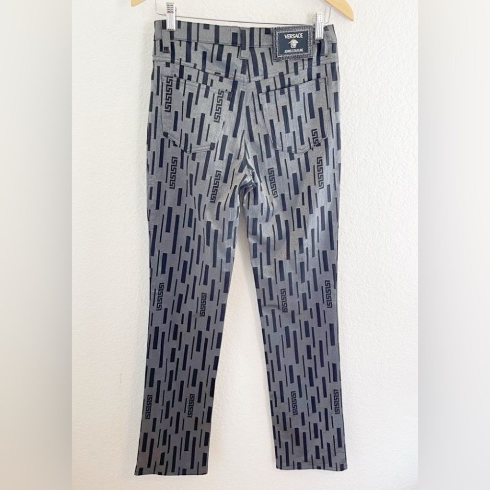 VERSACE Grecian print black and silver designer Pants. 29 - Picture 3 of 12